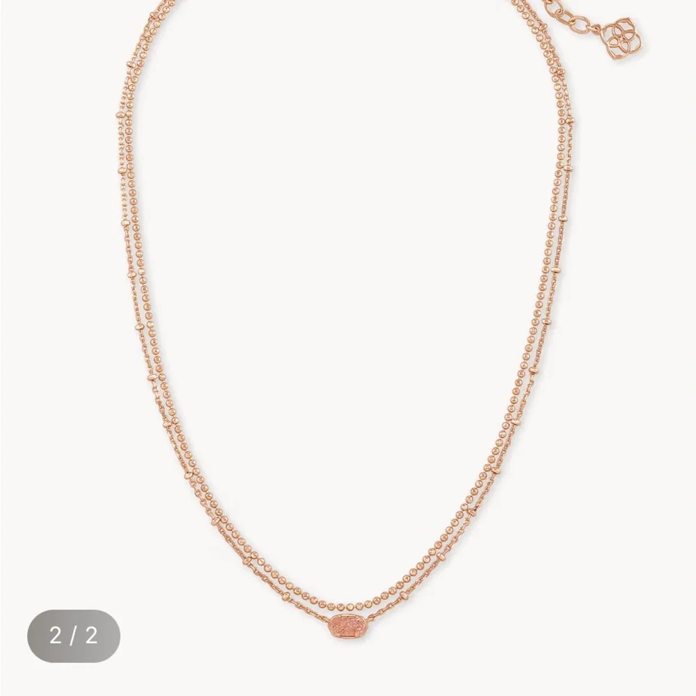 Kendra Scott Emilie Sand Drusy Rose Gold Necklace + Matching Stud Earrings Set - Picture 4 of 6